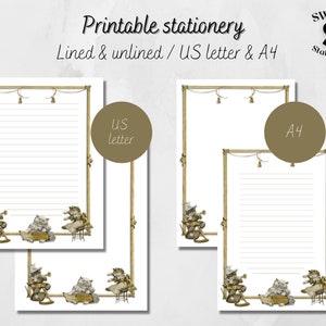 Cats printable writing paper, printable vintage cats, downloadable note paper, printable letterhead cats and kittens, US letter and A4