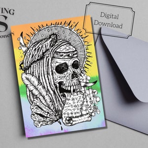Druckbare Schädel Memento Mori Karte, Todeskarte, okkulte Karte, Halloween druckbar, Schädel druckbar, einzigartige Schädel digitale Karte