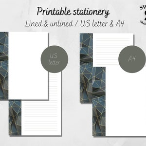 Papel de escritura imprimible geométrico art déco, papel de carta imprimible, papel de nota descargable, membrete imprimible, papel masculino, A4