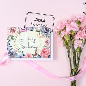 Druckbare Geburtstagskarte mit Blumen, Pfingstrosen Geburtstag, elegante Geburtstagskarte, 5x7 Karte PDF, einfache Geburtstagskarte, DIY druckbare Karte
