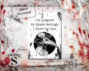 Printable Valentine's day card, plague doctor love card, creepy valentine card, horror valentine, instant download gothic love card 5x7 card