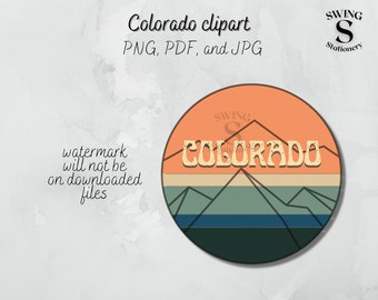 Colorado berg clipart, berg sublimatie, CO bergen, retro look berg png, berg scène afbeelding, afdrukbaar Colorado ontwerp 2