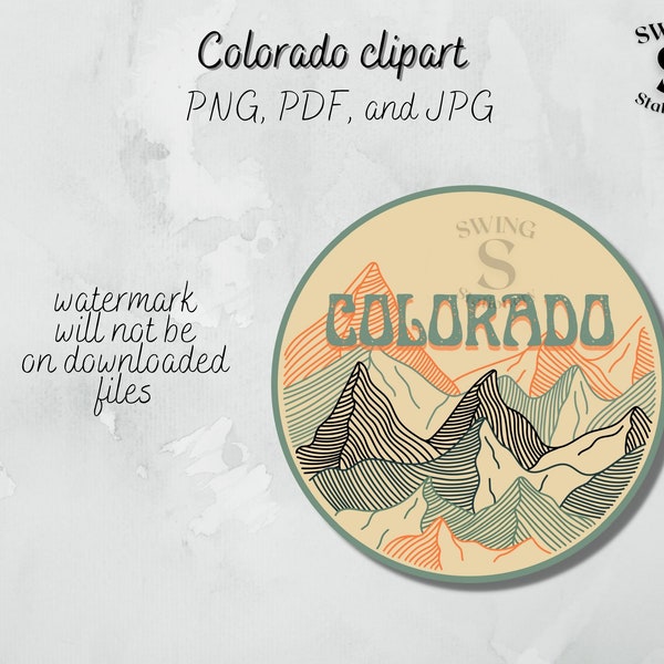 Colorado mountain clipart, mountain sublimation, CO mountains, retro look mountain png, mountain scene image, printable Colorado design 1