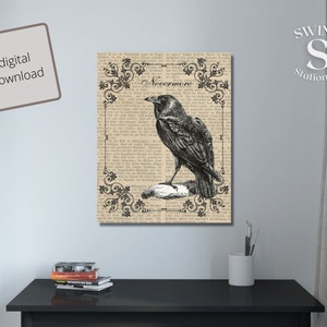 Printable Nevermore wall art 16 x 20, 11 x 14, downloadable raven wall art, Edgar Allan Poe, gothic wall art, haunted cottagecore