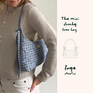 Wzór do szycia małej, luźnej torebki z kokardą w formacie PDF, samouczek wykonania torby na ramię dla początkujących