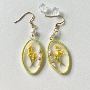 Rapeseed Flower* hand embroidered embroidery organza earrings