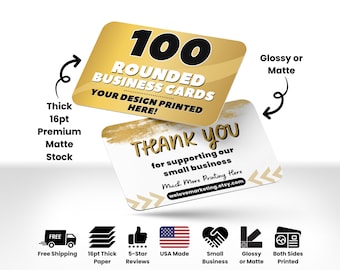 100 Rounded Business Cards Printed, Full Color Business Cards, Glossy or Matte Business Cards, Custom Printed Business Cards, Printing Cards