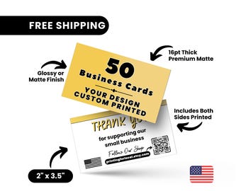 50 Business Cards Printed, Custom Printed Cards, Thick 16pt Glossy or Matte Full Color Business Cards,Custom Cards Printed, Printing Cards