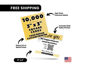 3" x 3" Square Business Cards Printed, 10000 Full Color Cards, Glossy or Matte Square Cards, Custom Printed Square Cards, Custom Square Card