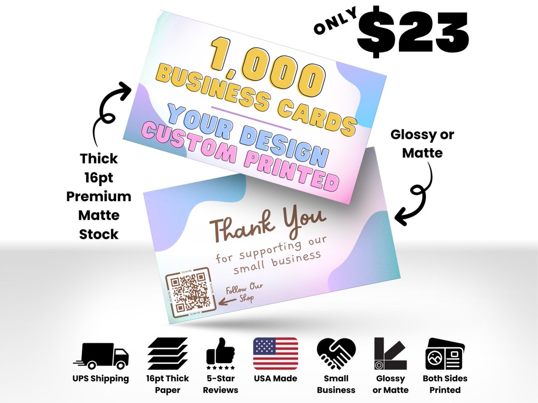 1000 Business Cards Printed, Thick 16pt Printed Business Cards, Full