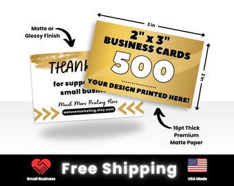 500 2x3 Business Cards Printed, Custom Printed Cards, Thick 16pt Glossy or Matte Full Color Business Cards,Custom Cards Printed, Mini Cards