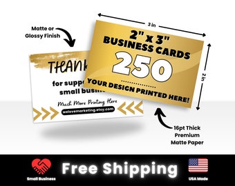 250 2x3 Business Cards Printed, Custom Printed Cards, Thick 16pt Glossy or Matte Full Color Business Cards,Custom Cards Printed, Mini Cards