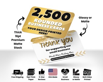 2500 Rounded Business Cards Printed, Full Color 16pt Thick Printed Business Cards, Custom Printed Business Cards, Personalized Business Card
