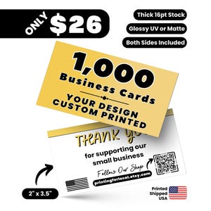 Custom Business Cards | 1000 Business Card Printing | 16pt Thick Cardstock | Glossy or Matte Finish | Professional Logo Cards Small Business
