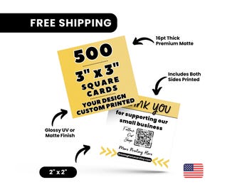 3" x 3" Square Business Cards Printed, 500 Full Color Cards, Glossy or Matte Square Cards, Custom Printed Square Cards, Custom Square Cards