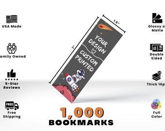 1000 Bookmarks Printed, 1.5"x7", Thick 16pt Matte or Glossy Bookmarks, Custom Printed Bookmarks, Business Cards, Postcards Printed