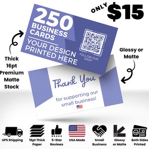 250 Business Cards Printed • Thick 16pt • Full Color Both Sides • Glossy or Matte Finish • Custom Business Cards • Printed Business Cards