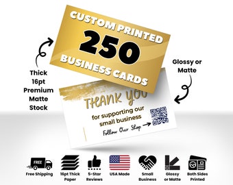 250 Business Cards Printed, Custom Printed Cards, Thick 16pt Glossy or Matte Full Color Business Cards, Gift for Businesses, Custom Cards