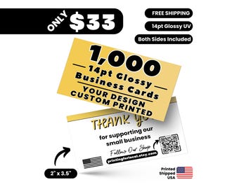 Custom Business Cards | 1000 Business Card Printing | 14pt Thick Cardstock | Glossy UV Finish | Professional Logo Cards Small Business