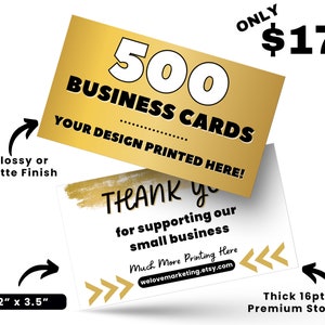 500 Business Cards Printed, Custom Printed Cards, Thick 16pt Glossy or Matte Full Color Business Cards,Custom Cards Printed, Printing Cards