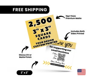 3" x 3" Square Business Cards Printed, 2500 Full Color Cards, Glossy or Matte Square Cards, Custom Printed Square Cards, Custom Square Cards