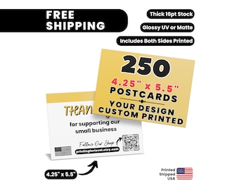 Printed Postcards 4.25"x5.5", 250 16pt Thick Custom Postcards Printed,Full Color Postcards, Glossy or Matte Finish Custom Cards Printed