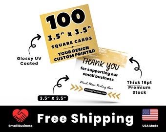 100 3.5&quot; x 3.5&quot; Square Business Cards,Thick 16pt Glossy or Matte Finish Printed Square Cards,Custom Printed Square Cards,Realtor Cards