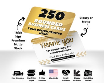 250 Rounded Business Cards Printed, Full Color Business Cards, Glossy or Matte Business Cards, Custom Printed Business Cards, Printing Cards