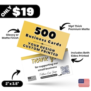 500 Business Cards Printed, Thick 16pt Full Color Business Cards Glossy or Matte Finish, Custom Business Card, Custom Print Business Cards