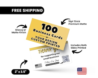 100 Business Cards Printed, Custom Printed Cards, Thick 16pt Glossy or Matte Full Color Business Cards, Gift for Businesses, Custom Cards