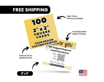 2"x2" Square Business Cards Printed, 100 Full Color Cards, Glossy or Matte Square Cards, Custom Printed Square Cards, Square Business Cards