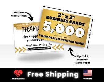 5000 2x3 Business Cards Printed, Custom Printed Cards, Thick 16pt Glossy or Matte Full Color Business Cards,Custom Cards Printed, Mini Cards