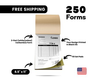 Carbonless NCR Forms 250 8.5"x 11" 2-Part Forms Personalized Forms (White/Yellow) Custom Printed 2-Part Forms, Invoice Service Order Forms
