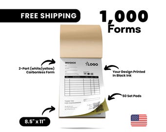 Carbonless NCR Forms 1,000 8.5"x 11" 2-Part Forms Personalized Forms (White/Yellow) Custom Printed 2-Part Forms, Invoice Service Order Forms