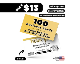 100 Custom Business Cards | 16pt Thick Cardstock | Glossy or Matte Finish | Professional Business Card Printing | Custom Logo Cards