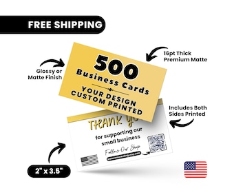 500 Business Cards Printed, Custom Printed Cards, Thick 16pt Glossy or Matte Business Cards, Full Color Business Cards, Custom Cards Printed