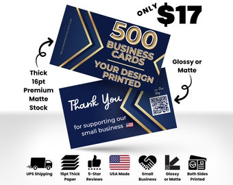 500 Business Cards Printed, Thick 16pt Full Color Business Cards Glossy or Matte Finish, Custom Business Cards • Business Cards Printed