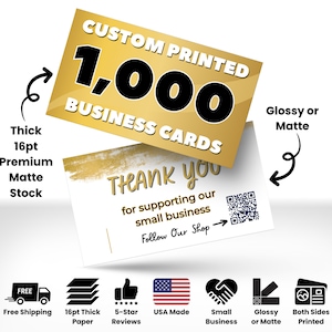 1000 Business Cards Printed, Custom Printed Cards, Thick 16pt Glossy or Matte Full Color Business Cards, Gift for Businesses, Custom Cards