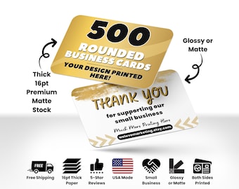 500 Rounded Business Cards Printed, Full Color Business Cards, Glossy or Matte Business Cards, Custom Printed Business Cards, Printing Cards