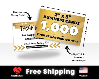 1000 2x3 Business Cards Printed, Custom Printed Cards, Thick 16pt Glossy or Matte Full Color Business Cards,Custom Cards Printed, Mini Cards