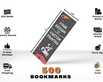 500 Bookmarks Printed, 1.5"x7", Thick 16pt Matte or Glossy Bookmarks, Custom Printed Bookmarks, Business Cards, Postcards Printed