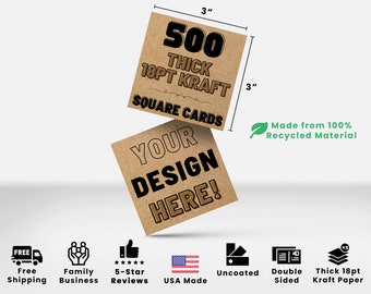 500- 3x3 Kraft Square Cards|Kraft Business Cards|Custom Printed Business Cards|Kraft Business Cards|Kraft Postcards|Kraft Square Postcards