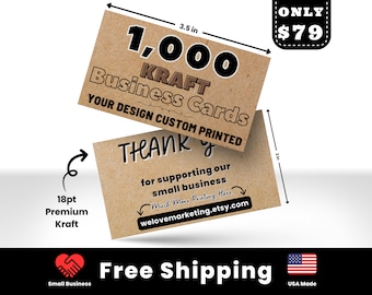 1000 Kraft Business Cards Printed, Custom Printed Cards, 18pt Kraft Cards, Custom Kraft Cards, Personalized Kraft Cards Printed,Custom Cards