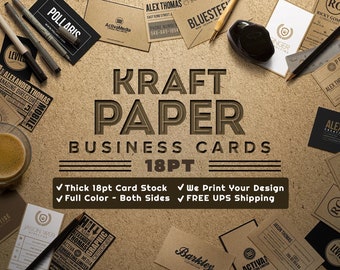 Kraft Business Cards Printed • Premium 18Pt Thick • Full Color Both Sides • FREE Shipping • Eco Friendly 100% Recycled • Made In USA!