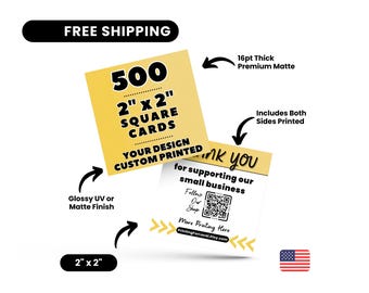 2"x2" Square Business Cards Printed, 500 Full Color Cards, Glossy or Matte Square Cards, Custom Printed Square Cards, Square Business Cards