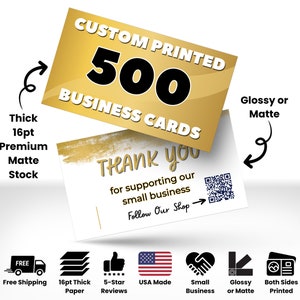 500 Business Cards Printed, Custom Printed Cards, Thick 16pt Glossy or Matte Full Color Business Cards, Gift for Businesses, Custom Cards