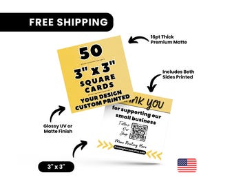 3" x 3" Square Business Cards Printed, 50 Full Color Cards, Glossy or Matte Square Cards, Custom Printed Square Cards, Custom Square Cards