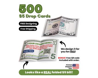 Tarjetas de depósito de dinero, 500 tarjetas de dinero personalizadas impresas, tarjetas de dinero impresas, tarjeta de depósito de billetes de dólar, tarjetas de efectivo impresas, billetes de 5 dólares