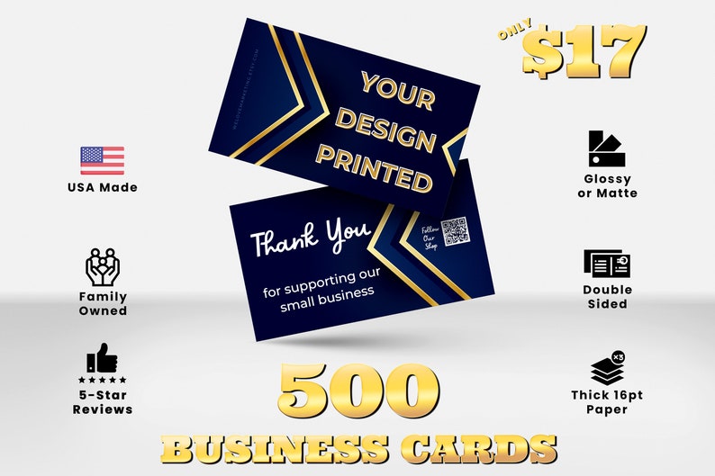 500 Business Cards Printed Thick 16pt Full Color Both Etsy