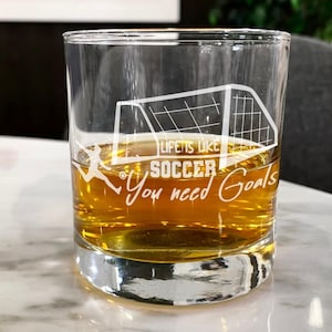 Personalized Soccer Engraved Whiskey Glass: Gift for Fan, Coach, Player